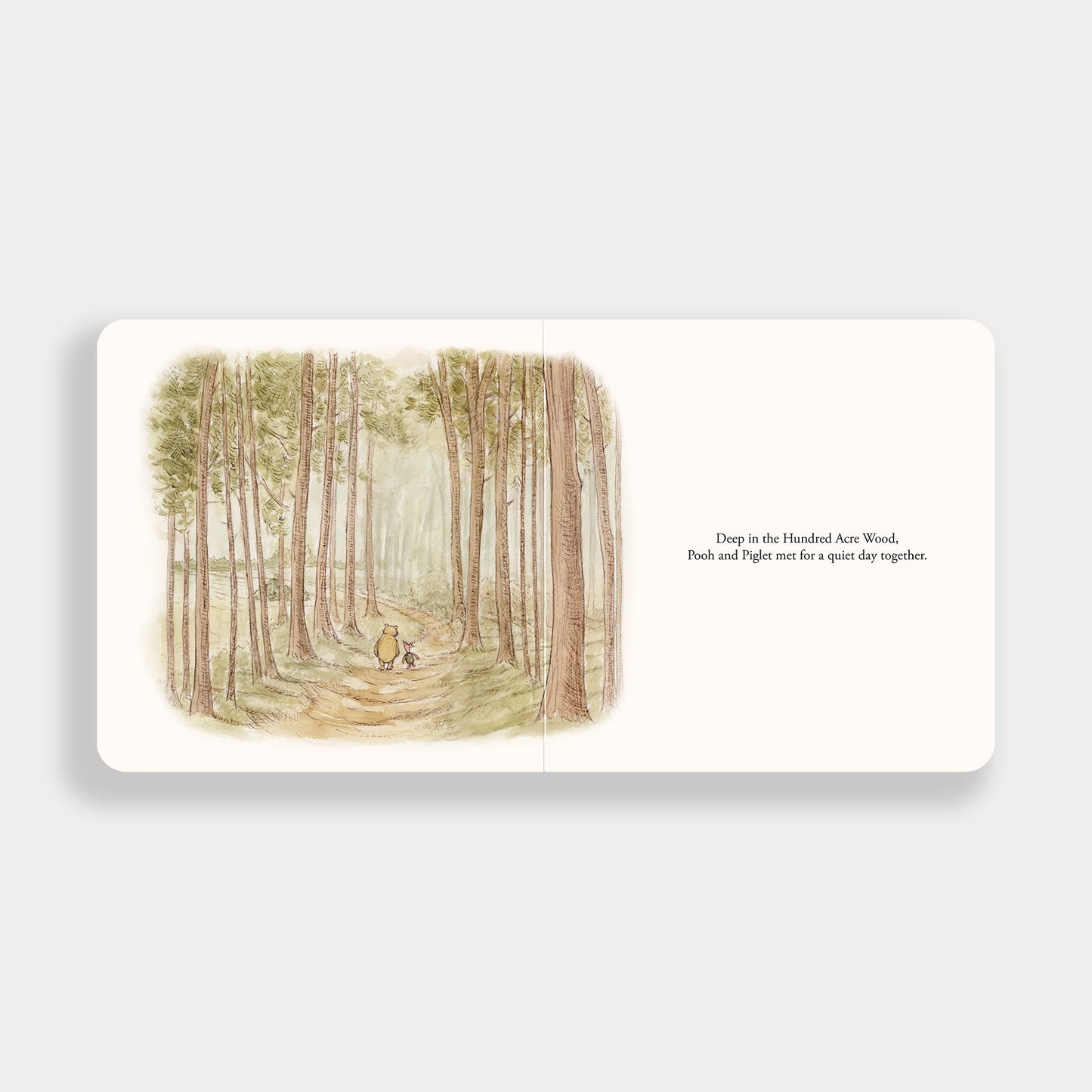 Illustration of a forest scene with two characters walking together, on a white background.