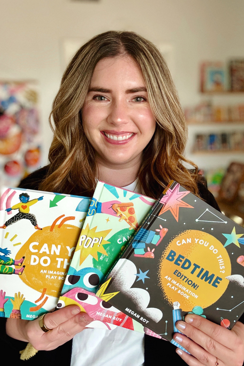 Megan Roy holding three versions of Can You Do This books